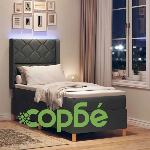 Легло с пружинирана основа и матрак с LED осветление сиво 80x200 см текстил ➤ топ цена ➤ sorbe.bg