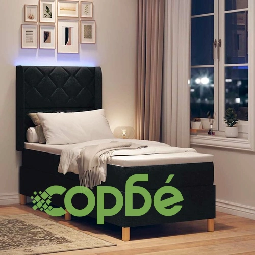 Легло с пружинирана основа и матрак с LED осветление черно 80x200 см текстил ➤ топ цена ➤ sorbe.bg