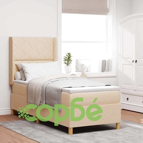 Легло с пружинирана основа и матрак с LED осветление крем 80x200 см текстил ➤ топ цена ➤ sorbe.bg