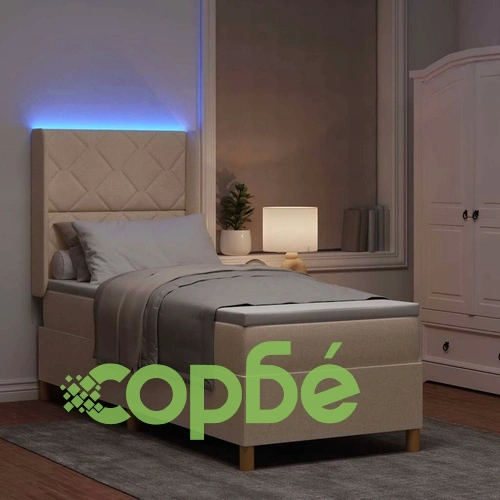 Легло с пружинирана основа и матрак с LED осветление крем 80x200 см текстил ➤ топ цена ➤ sorbe.bg