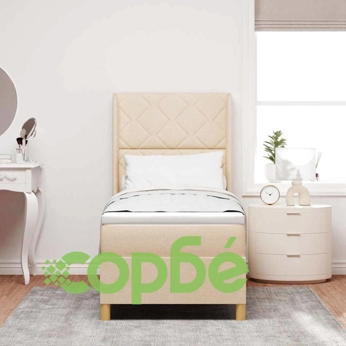 Легло с пружинирана основа и матрак с LED осветление крем 80x200 см текстил ➤ топ цена ➤ sorbe.bg