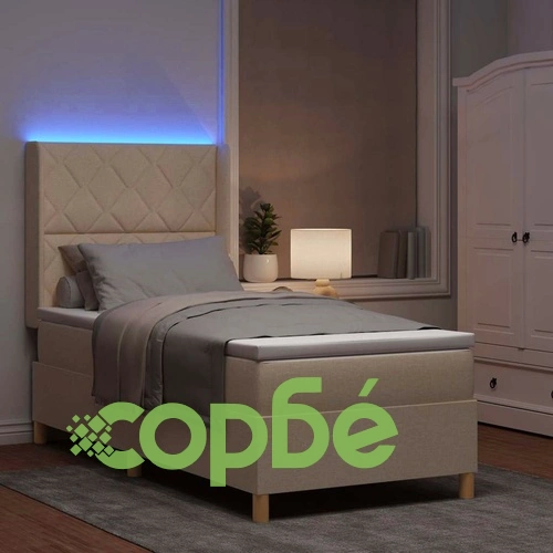 Легло с пружинирана основа и матрак с LED осветление крем 90x190 см текстил ➤ топ цена ➤ sorbe.bg