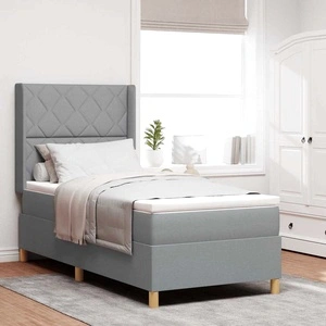 Легло с пружинирана основа и LED осветление светлосиво 90x200 см текстил