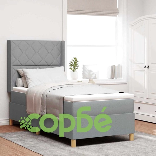 Легло с пружинирана основа и LED осветление светлосиво 90x200 см текстил ➤ топ цена ➤ sorbe.bg