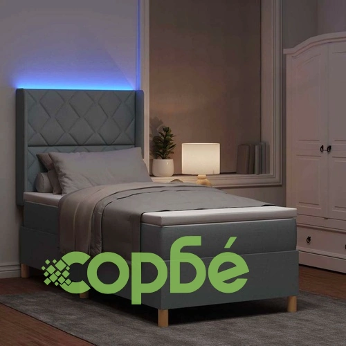 Легло с пружинирана основа и LED осветление светлосиво 90x200 см текстил ➤ топ цена ➤ sorbe.bg