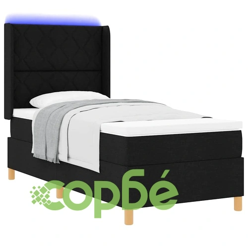 Легло с пружинирана основа и матрак с LED осветление черно 90x200 см текстил ➤ топ цена ➤ sorbe.bg
