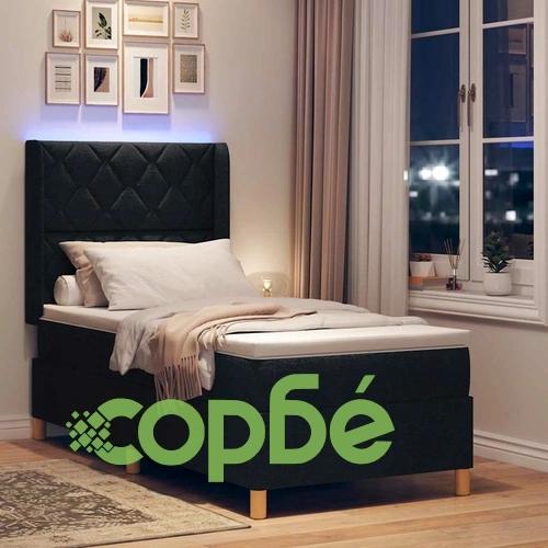 Легло с пружинирана основа и матрак с LED осветление черно 90x200 см текстил ➤ топ цена ➤ sorbe.bg