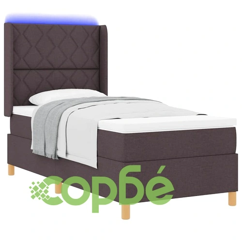Легло с пружинирана основа и матрак с LED осветление кафяво 90x200 см текстил ➤ топ цена ➤ sorbe.bg