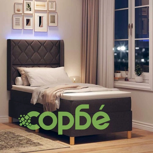 Легло с пружинирана основа и матрак с LED осветление кафяво 90x200 см текстил ➤ топ цена ➤ sorbe.bg