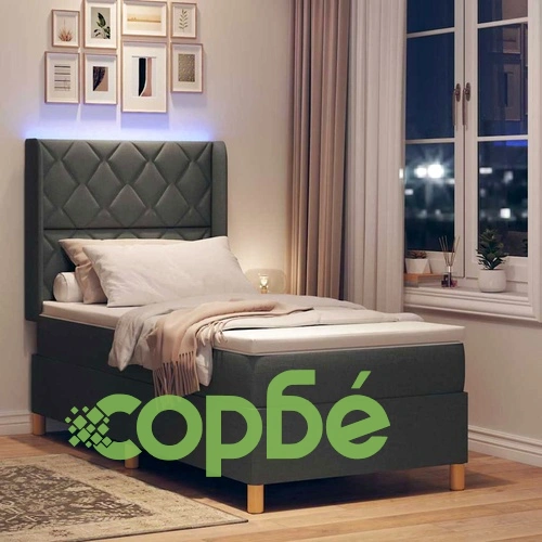 Легло с пружинирана основа и матрак с LED осветление сиво 100x200 см текстил ➤ топ цена ➤ sorbe.bg
