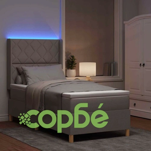 Легло с пружинирана основа и матрак с LED осветление Таупе 100x200 см текстил ➤ топ цена ➤ sorbe.bg