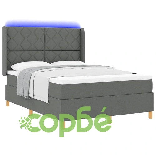 Легло с пружинирана основа и матрак с LED осветление Сиво 140x190 см текстил ➤ топ цена ➤ sorbe.bg