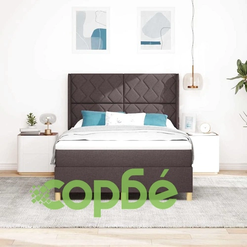 Легло с пружинирана основа и матрак с LED осветление кафяво 140x190 см текстил ➤ топ цена ➤ sorbe.bg