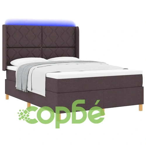 Легло с пружинен матрак и LED осветление кафяво 140x200 см текстил ➤ топ цена ➤ sorbe.bg