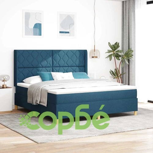 Легло с пружинирана основа и матрак със LED осветление синьо 180x200 см текстил ➤ топ цена ➤ sorbe.bg