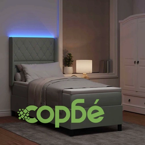 Легло с LED осветление, матрак и пружинна основа 80x200 см кадифе светлосиво ➤ топ цена ➤ sorbe.bg
