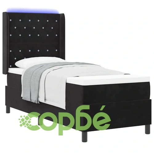 Легло с LED осветление, матрак и бокс пружина 80x200 см черно кадифе ➤ топ цена ➤ sorbe.bg