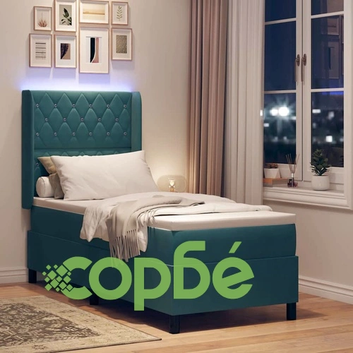 Легло с LED осветление и матрак 80x200 см кадифе синьо ➤ топ цена ➤ sorbe.bg