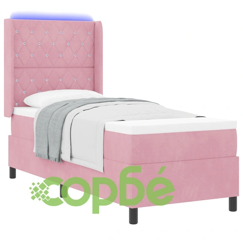 Легло с матрак, LED осветление и тапицерия от розов велур 80x200 см ➤ топ цена ➤ sorbe.bg