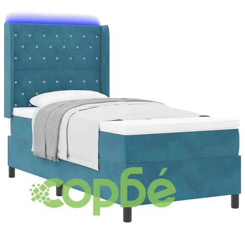 Легло с LED осветление, матрак и бокс пружина 90x190 см синьо кадифе ➤ топ цена ➤ sorbe.bg
