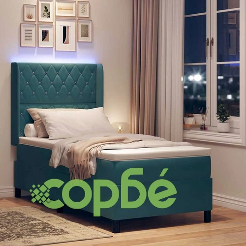 Легло с LED осветление, матрак и бокс пружина 90x190 см синьо кадифе ➤ топ цена ➤ sorbe.bg
