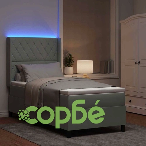 Легло с LED осветление, матрак и бокс пружина кадифе светлосиво 100x200 см ➤ топ цена ➤ sorbe.bg