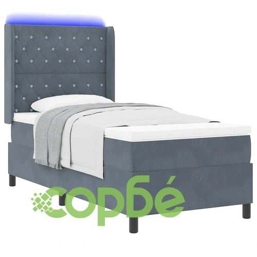 Кадифено легло с LED осветление и матрак 100x200 см тъмносиво ➤ топ цена ➤ sorbe.bg