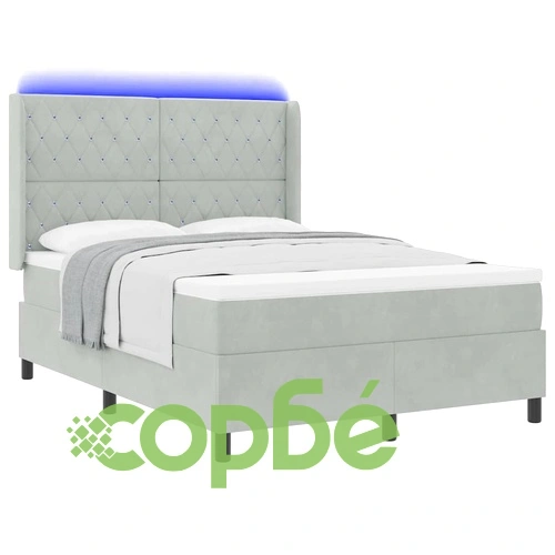 Легло с матрак и LED осветление кадифе светлосиво 140x200 см ➤ топ цена ➤ sorbe.bg