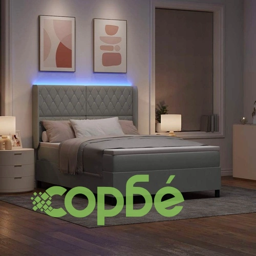 Легло с матрак и LED осветление кадифе светлосиво 140x200 см ➤ топ цена ➤ sorbe.bg
