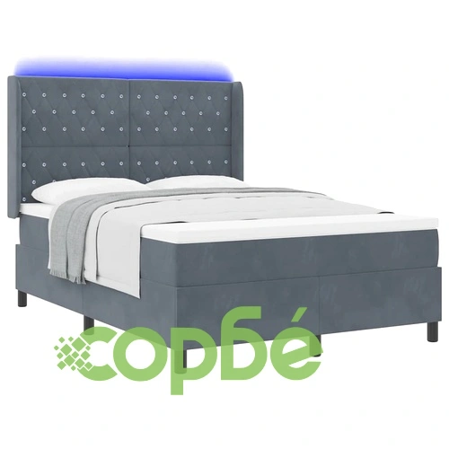Легло с LED осветление, матрак и табла кадифе тъмносиво 140x200 см ➤ топ цена ➤ sorbe.bg