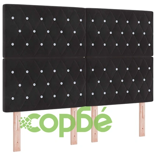 Легло с LED осветление, бокс пружина и матрак 160x200 см, черно кадифе ➤ топ цена ➤ sorbe.bg