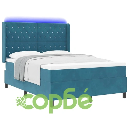 Легло с LED осветление и матрак от кадифе 160x200 см - тъмносиньо ➤ топ цена ➤ sorbe.bg
