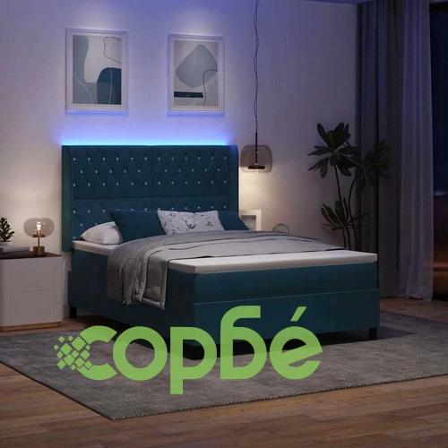 Легло с LED осветление и матрак от кадифе 160x200 см - тъмносиньо ➤ топ цена ➤ sorbe.bg