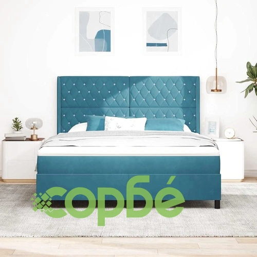 Легло с LED осветление, матрак и табла 180x200 см кадифе синьо ➤ топ цена ➤ sorbe.bg