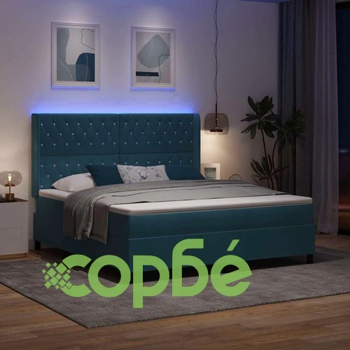 Легло с LED осветление, матрак и табла 180x200 см кадифе синьо ➤ топ цена ➤ sorbe.bg