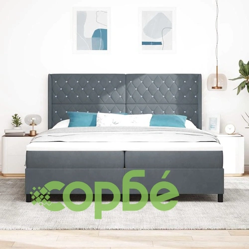 Легло с LED осветление, матрак и топер Тъмносив 200x200 см Кадифе ➤ топ цена ➤ sorbe.bg
