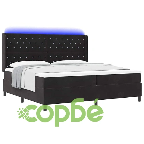 Легло с LED осветление, матрак и топер Черно 200x200 см Кадифе ➤ топ цена ➤ sorbe.bg