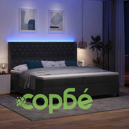 Легло с LED осветление, матрак и топер Черно 200x200 см Кадифе ➤ топ цена ➤ sorbe.bg