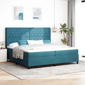 Кадифено легло с LED осветление и матрак 200x200 см - синьо