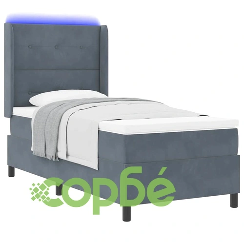 Легло с LED осветление, матрак и пружини 80x200 см тъмносиво кадифе ➤ топ цена ➤ sorbe.bg