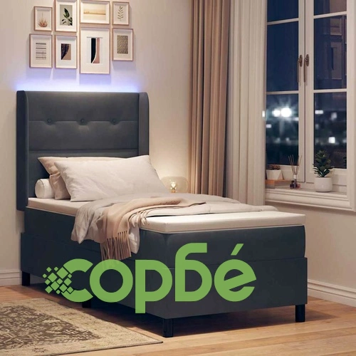 Легло с LED осветление, матрак и пружини 80x200 см тъмносиво кадифе ➤ топ цена ➤ sorbe.bg