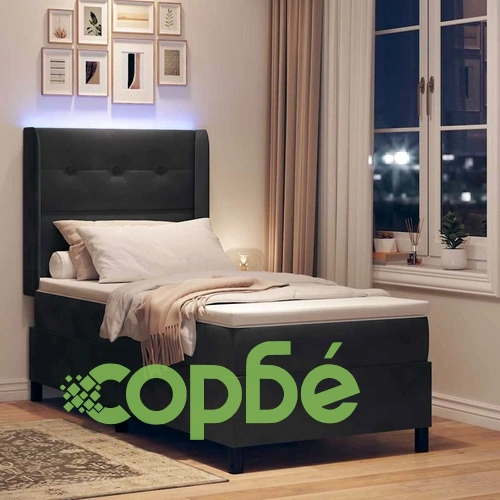 Кадифено легло с LED осветление и матрак 80x200 см черно ➤ топ цена ➤ sorbe.bg