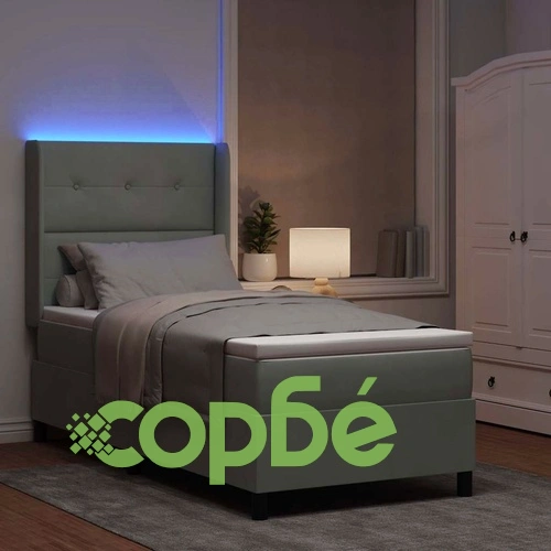 Легло с LED осветление, матрак и бокс пружина 90x200 см светлосиво кадифе ➤ топ цена ➤ sorbe.bg