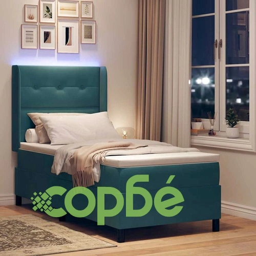 Легло с LED осветление, матрак и бокс пружина 100x200 см синьо кадифе ➤ топ цена ➤ sorbe.bg