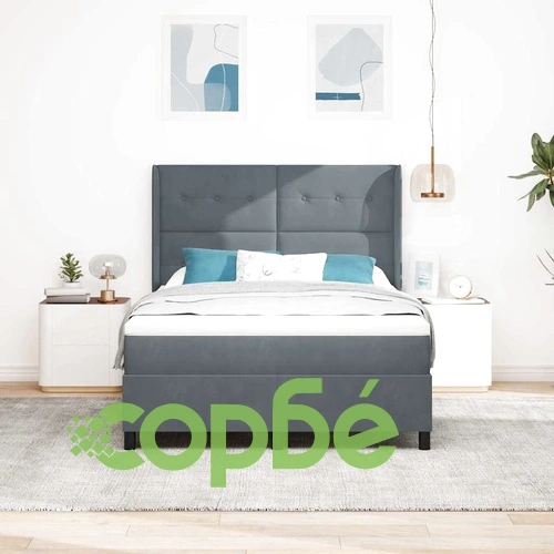 Легло с LED осветление и матрак тъмносиво 140x190 см кадифе ➤ топ цена ➤ sorbe.bg