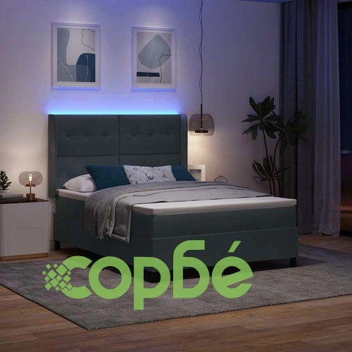 Легло с LED осветление и матрак тъмносиво 140x190 см кадифе ➤ топ цена ➤ sorbe.bg
