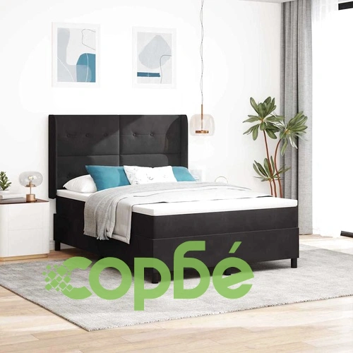 Легло с LED осветление, матрак и табла 140x200 см черно кадифе ➤ топ цена ➤ sorbe.bg