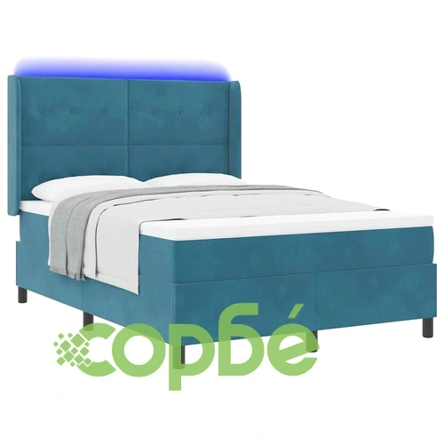 Кадифено легло с LED осветление и матрак 140x200 см - синьо ➤ топ цена ➤ sorbe.bg