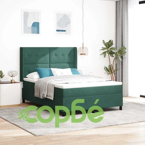 Легло с LED осветление, матрак и бокс пружина тъмно зелено кадифе 160x200 см ➤ топ цена ➤ sorbe.bg