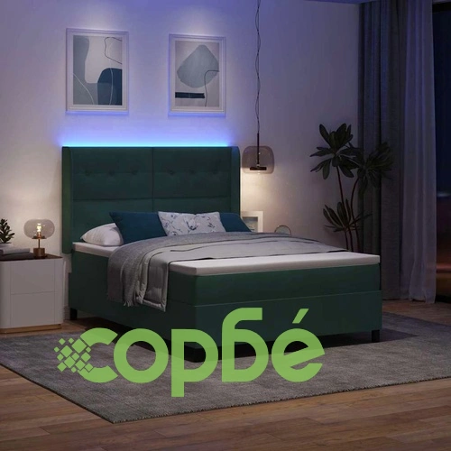 Легло с LED осветление, матрак и бокс пружина тъмно зелено кадифе 160x200 см ➤ топ цена ➤ sorbe.bg